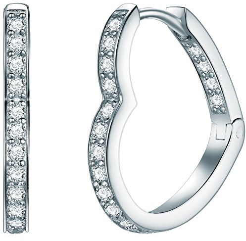 Rafaela Donata Damen-Creolen Sterling Silber Zirkonia weiß Herz-Symbol - Damen-Ohrhänger Herzen mit Steinen