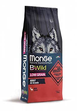 Monge BWILD ADULT DEER, cibo per cani per tutte le razze ( secco con carne magra di cervo, con pochi cereali, molto ricco di fibre e vitamine, contenuto: 12 kg)