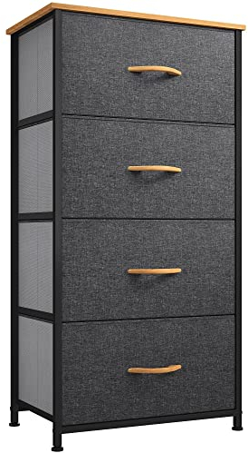 YITAHOME Chest of Drawers with 4 Drawers,Bedroom Drawers, Fabric Dresser with Wood Top,Drawer storage unit for for Bedroom, Living room, Dark Grey