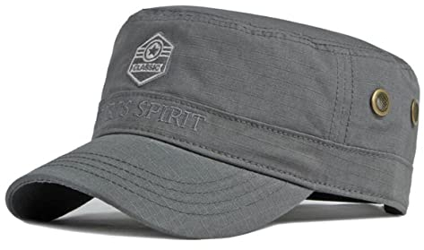 CHENNUO Herren Military Army Cap Klassisch Militär Stil Flat Top Baseballcap Wandern Sport Kappe (Grau)