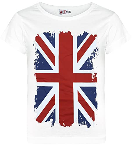 A2Z 4 Kids Flickor Pojkar Soccer Team Fotboll Värld Kopp Stöd T Shirt Union Jack - T Shirt 551 White 13