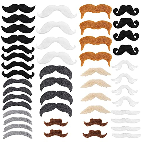 Abeillo mustascher set, 48 st fuskskäggmustascher, självhäftande fina mustaschklistermärken för halloween, jul, utklädningsfester