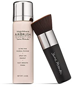 Jerome Alexander MagicMinerals AirBrush Foundation – 2 Piece Set with Airbrush Foundation and Kabuki Brush - Spray Makeup with Anti-aging Ingredients for Smooth Radiant Skin - Bright Light