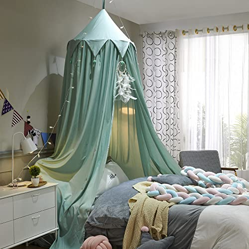 Surwin Betthimmel Madchen Jungen Babybett Doppelbett, Moskitonetz Baldachin mit Kugel Kinderzimmer Einzelbett Himmel Schlafzimmer Dekoration Spielzelte Kinder Geschenk, Ohne Bohren (Grüner See)