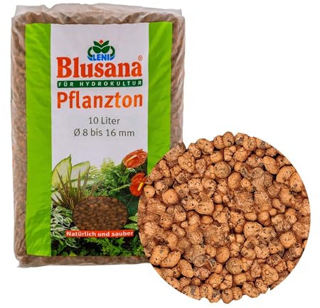 Blusana Pflanzton-Granulat Blähton 10l | Pflanzsubstrat für Hydrokultur | Ton-Granulat Körnung 8-16mm Drainagematerial & Bodenauflockerung