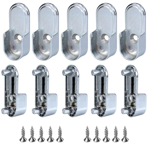 Taiyyi 10 unidades de soporte para barra de ropa, soporte con tornillos, de metal, ovalado, soporte para barra de ropa, soporte para cañas de armario