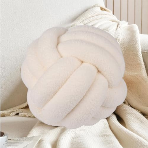 Knotenkissen,Ballkissen, Lammwolle Knoten Kissen,Ultra-Weich Kissen Knoten Handgefertigt,Heimdekoration,Sofa,Bett Kissen Dekoration,Auto,Büro,Deko Aesthetic(Beige/20cm)