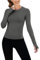 IECCP Langarm Sportshirt Gym Oberteil Schnell Trocknende Atmungsaktive Fitness Shirts Kompressionsoberteile für Yoga,Enge Sportbekleidung Grau S