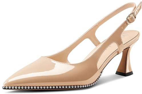 NobleOnly Femmes Fermé Pointu Bout Mi Kitten Talon Heel Slingback Escarpins Boucle Dress Décontracté Slip-on Chaussures 6.5 CM Heels Nude 38 EU