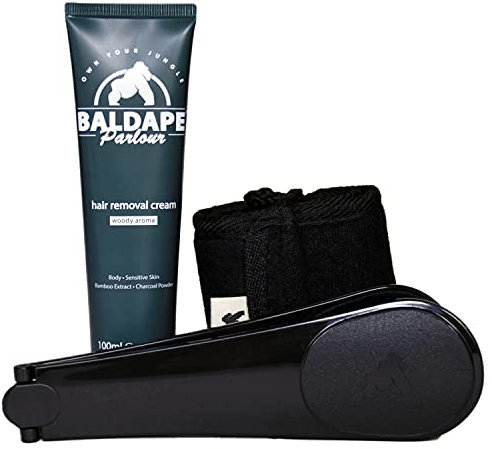 BALDAPE PARLOUR Body & Back Hair Removal Kit with Men's Depilatory Cream, Extendable Applicator & Loofah for Smooth, Hair-Free Results
