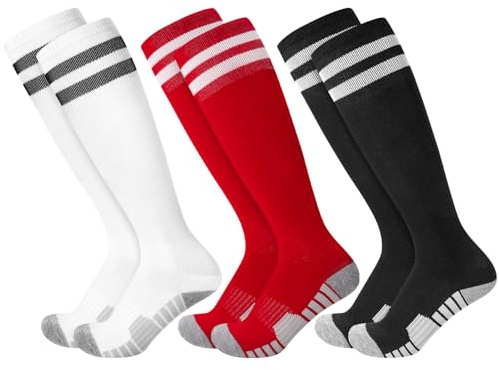 Zuimei 3 paia di calzini da calcio per bambini, antiscivolo, per bambini, ragazzi e ragazze, calzini lunghi, traspiranti, sportivi, allenamento, corsa, hockey, rugby, per bambini dai 5 ai 12 anni