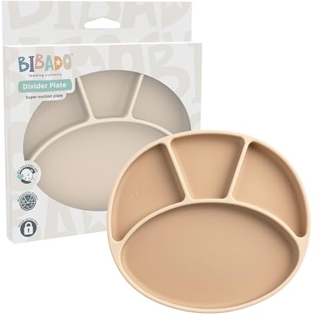 BIBaDO - Silicone Suction Divider Plate (Fawn) - Toddler Plates - Help Develop Motor Skills - Durable, Dishwasher & Microwave Safe, BPA Free - Medical Grade - Baby Essentials - 6 Months to 3 Years