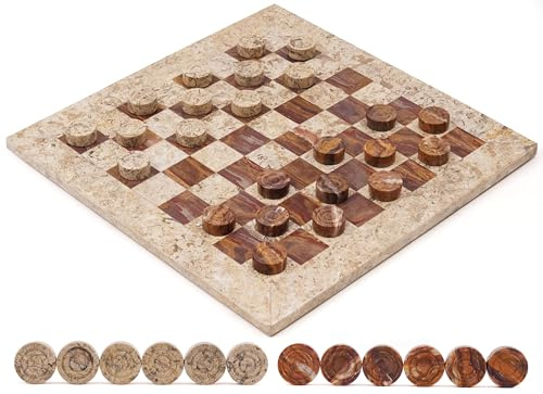 Radicaln Juego de Mesa de mármol Hecho a Mano de 38,1 cm, Coral y Rojo, para Adultos, Juego de Damas Decorativo, Ideal para Jugar a Las Damas