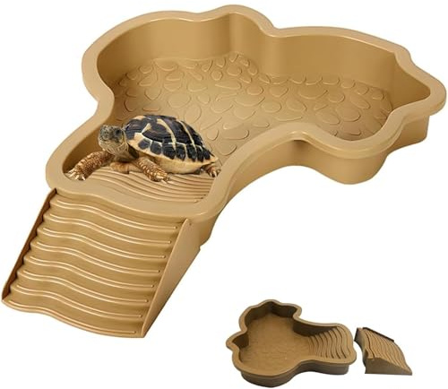 Tortuguera,Plato De Agua para Estanque De Tortugas con Rampa,Bebedero para Tortugas,35 X 28,5 X 4,3 Cm,Terrario para Tortugas,Accesorio para Tortugas, para Tortugas,Lagartos Y Geckos (castaño)