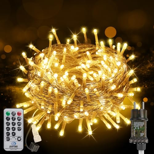 FairyGlim Weihnachtslichterkette mit Fernbedienung-10M 100 LED für Wasserdichte Outdoor Lichterkette mit 8 Modi. Ideal für Gärten, Partys, Terrassen und Balkon festliche Deko (warmweiß)