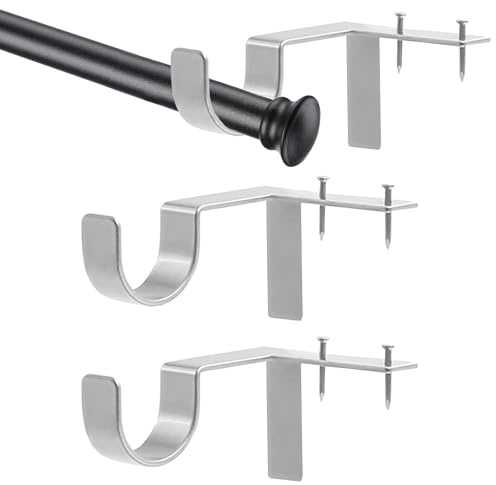 Upgrade Curtain Rod Hooks for Wall Bracket Hangers Windows Curtains rods Brackets Hanger Hook Holders (Silver 2 Pack)