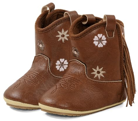 Cheerful Mario Stivaletti Neonato Neonata Stivali da Cowboy Prima Infanzia Scarpe Primi Passi in PU pelle Marrone-D 6-12 Mesi