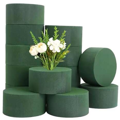QingQing 15 Piezas Espuma Foral Flores Frescas, 8 x 4 cm Verde Bloques de Espuma Floral Redonda Húmeda y Seca, para Floristería Verde Bloques Arreglos de Flores Artificiales Bodas Cumple