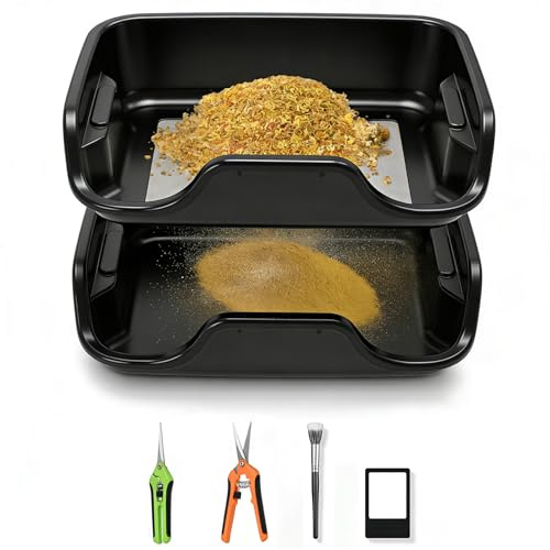 TINMAGI Plateau Trim Tray avec Tamis à Pollen de 150 Microns, Plateau Trimming Tray avec 2 Ciseaux, Loupe, Brosse, Profondeur du Plateau 5 Pouces, Accessoires pour Récolte, Pollen et Tamis à Herbes