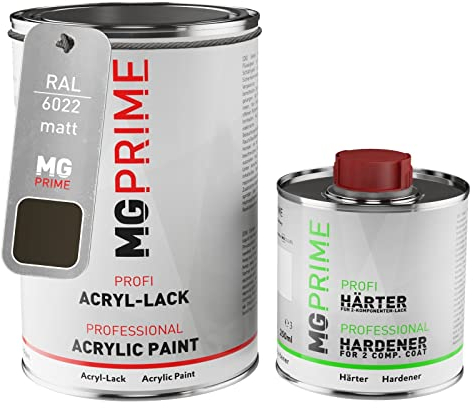 RAL 6022 Olive brun/Olive drab mat peinture acrylique 1,5 Litres / 1500 ml durcisseur inclus
