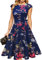 DRESSTELLS Cocktailkleid Damen Elegant 1950er Knielang Rockabilly Hochzeitkleid Abendkleid Kurz Vintage A-Line Swing Festlich Midilang Sommer Kleid Navy Flower L