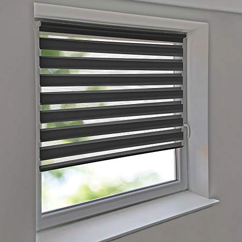 Easy-Shadow - Doppelrollo 85 x 160 cm anthrazit Klemmfix ohne Bohren Vario Seitenzug Duorollo Zebrarollo für Fenster und Türen