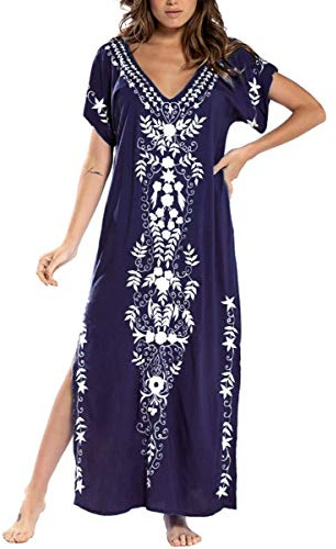 L-Peach Loungewear Boho Caftano di Cotone da Donna Kimono Oversize per Casa Maxi Abito da Spiaggia Copricostume