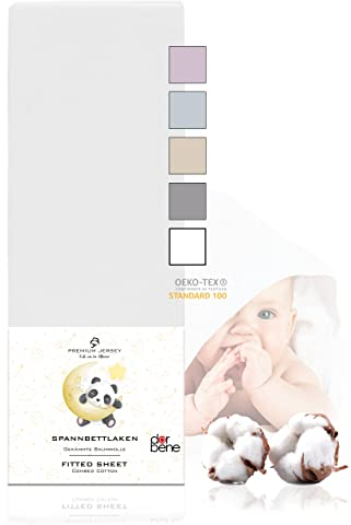 DarBene Kinder Spannbettlaken 70x140 Premium, Jersey 100% gekämmte Premium Baumwolle, atmungsaktiv, superweiches Bettlaken, Oeko-TEX, Weiss