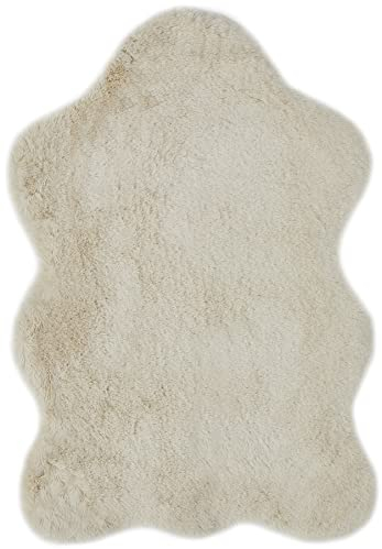 -LUXOR- living Fellteppich Coste gemütlicher weicher Hochflor Kunstfell Teppich 55 x 80 cm beige