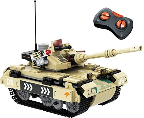 W WISE BLOCK Bloques Pequeños de Control Remoto Construibles Tanque Militar Vehículo de Construcción Stem Juguetes de Construcción para Niños de 8+ Años (505 Piezas), Beige