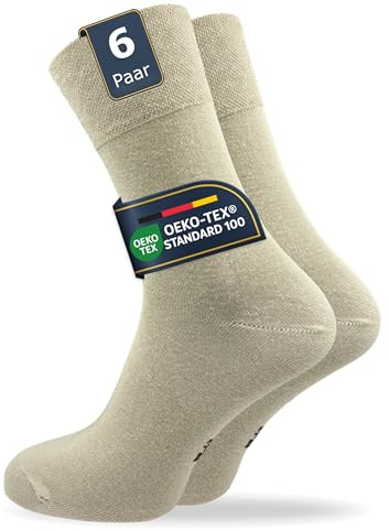 GAWILO Herrstrumpor (6-pack) utan gummitryck | extra bred komfortlinning | affärer och fritid, Beige, 43-46 EU