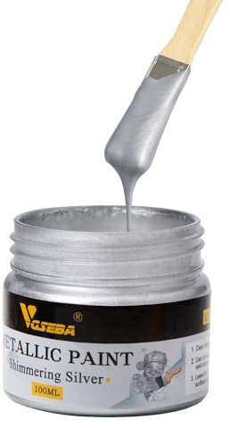 VGSEBA Peinture acrylique argent métallisé, non toxique, non décolorante, 100ml Peinture feuille d'argent pour l'art, la peinture, l'artisanat, idéale pour la toile, le bois, l'argile et le tissu Four