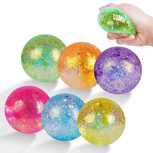 AXFEE Stress Balls für Kinder Erwachsene, Squishy Balls mit Wasser Perle, Knautschball, Squeeze Ball zu entspannen, Konzentrieren, Dekomprimieren, Angst Relief (2PCS mit Glitzer, 6CM)(Zufällige Farbe)