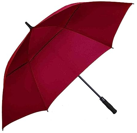 PRUJOY 63 Zoll Extra großer Golfschirm Übergroßer doppellagiger Golfschirm Vollfaser-Automatik-Regenschirm mit langem Griff Business-gerader Regenschirm (Red)