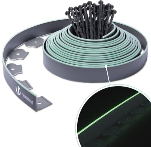 VOUNOT® Borde Jardín Césped Borde Flexible de Plástico PE, Delimitadores de Bordes para Jardín, Bordura Exterior para Tierra Cenefa Parterres con 30 Clavijas, Longitud 10m Altura 5cm, Gris