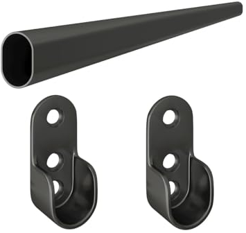 MS Beschläge Kleiderschrankstange Schwarz oval 30x15mm Garderobenstange Wandhalterung Kleiderstange Schrankstange Kleiderstangenhalter Stahlstange (mit Wandhalter, 1,50 Meter)