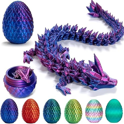 Elektheim Drago stampato in 3D - Uova di drago realistiche nell'uovo articolato - Completamente mobile - In cristallo - Con uovo di drago - Giocattolo da schiacciare per bambini e adulti - Per la casa