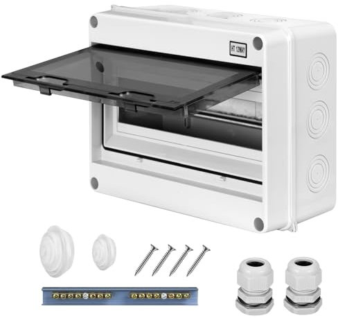 CHENGPI Consumer Unit 12 Way,Surface-Mounted Distribution Box with Copper Bars Outdoor Junction Box, IP65 Waterproof Fuse Box for Home, Office, Wet Rooms and Outdoor Areas