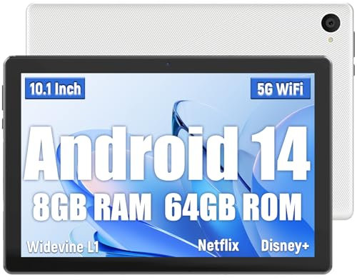 HotLight Tablet 10 Pulgadas CPU Octa-Core, Tablet Android 14 8GB RAM+64GB ROM +1TB Expansión, Cámara 8MP+5MP, Batería 5000mAh,Face ID,OTG,WiFi 2.4G/5G,BT 5.3,Play Store(Blanco)