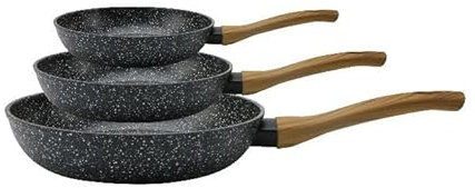 Royal Swiss - Juego de 3 poeles (20 cm, 24 cm, 28 cm, revestimiento de piedra negra, bueno para inducción