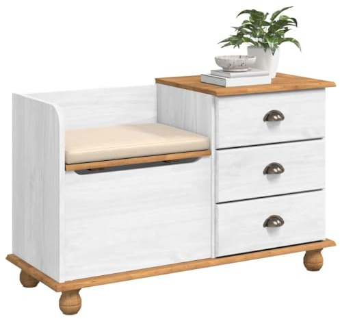 vidaXL Banc de Rangement avec tiroir ASKIM Blanc 100 x 39 x 62 cm, Banc d'entrée, rectangulaire, Solution de Rangement, Style Fonctionnel, Design épuré, pin Massif, pièce d'organisation