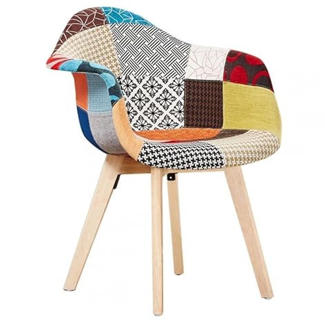 P&N Homewares Patchwork Dining Chair - Mid-Century Modern Fabric Chairs with Wooden Legs, Foam Cushioning & Ergonomic Shell - Armless Accent Chair for Dining Room, Office, Caffe or Living Space