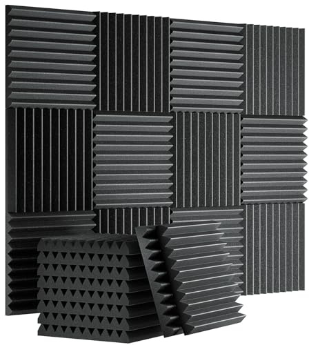INMOZATA 12 Pack Acoustic Foam Panel, 2.5 X 30 X 30 CM Sound Proofing Panels, High Density Acoustic Wall Panels with Sound Absorbing and Fireproof for Recording Studio Home Offices, Black