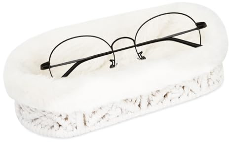OPULANE Glasses Holder Stand, Anti-scratch Plush Lined Eyeglass Holder Stand, Oval Eye-glass Storage Organizer Case for Nightstand, Office Desk, Table, Beige