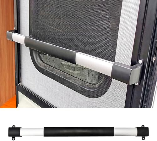 Blueshyhall Mosquitera para puerta transversal para autocaravana, 53-71 cm, mosquiteras ajustables, tirador de puerta, barra con asas antideslizantes, juego de refuerzo para puerta con tornillos