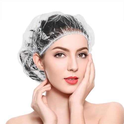 AOGOE 50PCS Cuffie Doccia Cuffie Doccia Monouso, Impermeabile Cuffia da Doccia Monouso, Trasparente Cuffie Capelli Cuffie, Unisex per Doccia Hotel Spa e Parrucchiere, Casa Uso Quotidiano