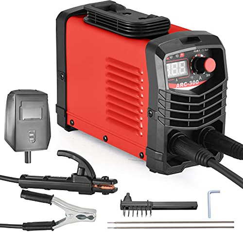 IGBT Inverter Schweißgerät 300A ARC MMA Elektroden Schweißgerät mit LCD Display tragbar 220V inkl. Schweißbrenner Masseklemme Schutzbrille Handschuhe Bürste und Stabelektroden-Rot