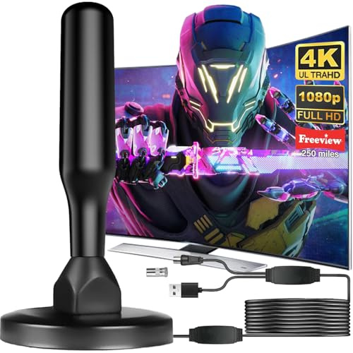 Antenne TV Intérieur Puissante, Nouveau pour 2026 Antenne TNT HD avec Amplificateur de Signal Intelligent, Réception 360° Longue Portée 500km, Support 4K HD/1080P Les Chaînes Gratuites per HDTV
