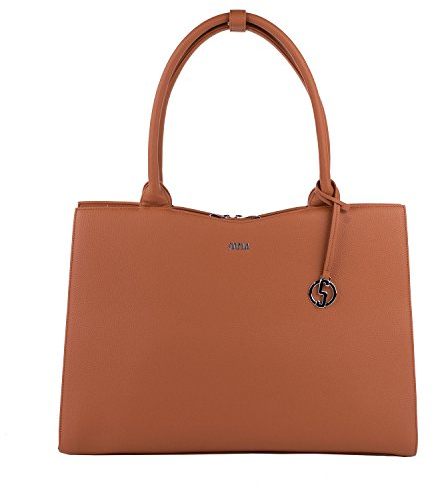 Socha Laptoptasche Damen/Businesstasche Frauen/Aktentasche mit Tragegurt - Elegant - Extra leichte Synthetik - Straight Line Cognac - 15.6 Zoll Braun