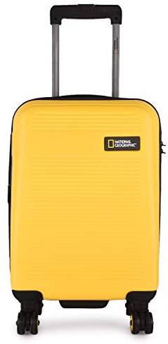 National Geographic Spinner Koffer, 4 Doppelrollen, Zahlenschloss Zoll Gr. S, M, L, dreier Set, Aerodrome Trolley (Yellow, S 54 cm)